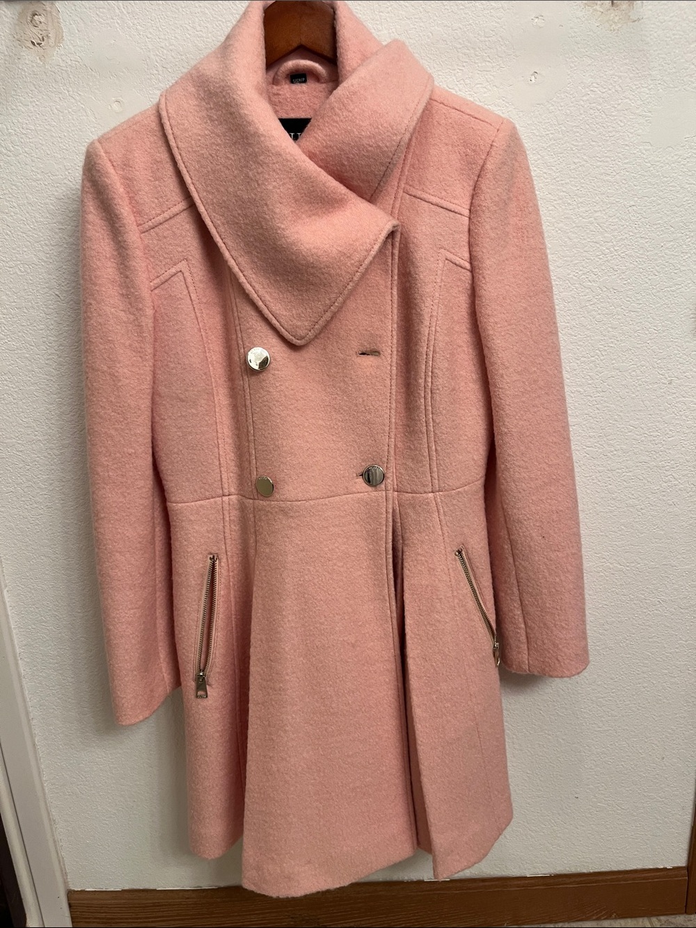 Guess Blush Pink Double-Breasted Wool Pea Coat